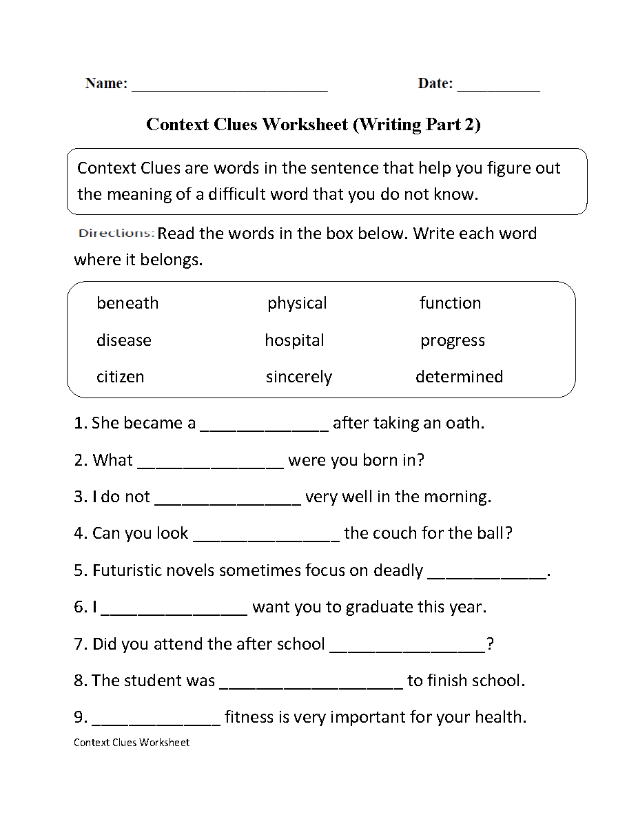 Context Clues Worksheet Writing Part 2 Intermediate | Ela | Context - Free Printable 5Th Grade Context Clues Worksheets