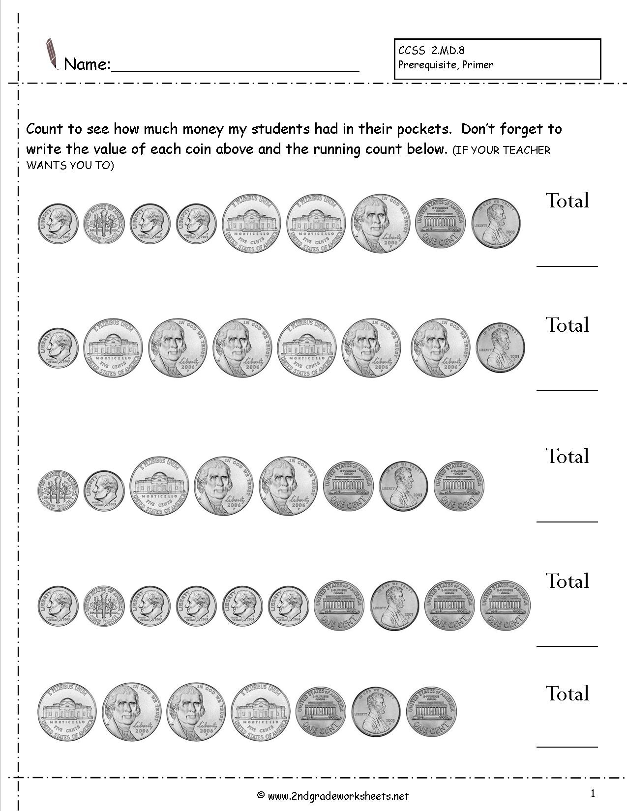 Free Printable Counting Money Worksheets For 2Nd Grade Free Printable