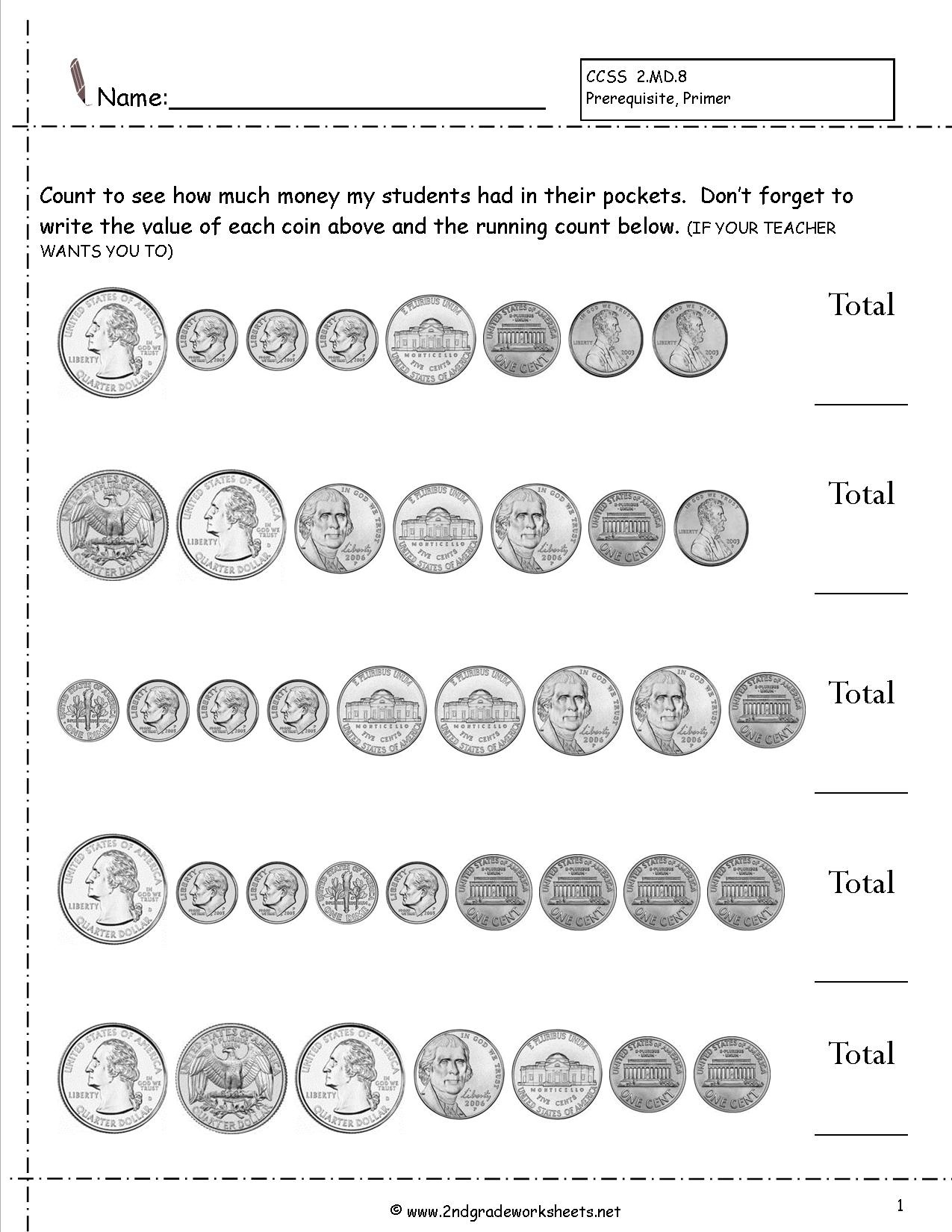 Free Printable Counting Money Worksheets For 2Nd Grade Free Printable