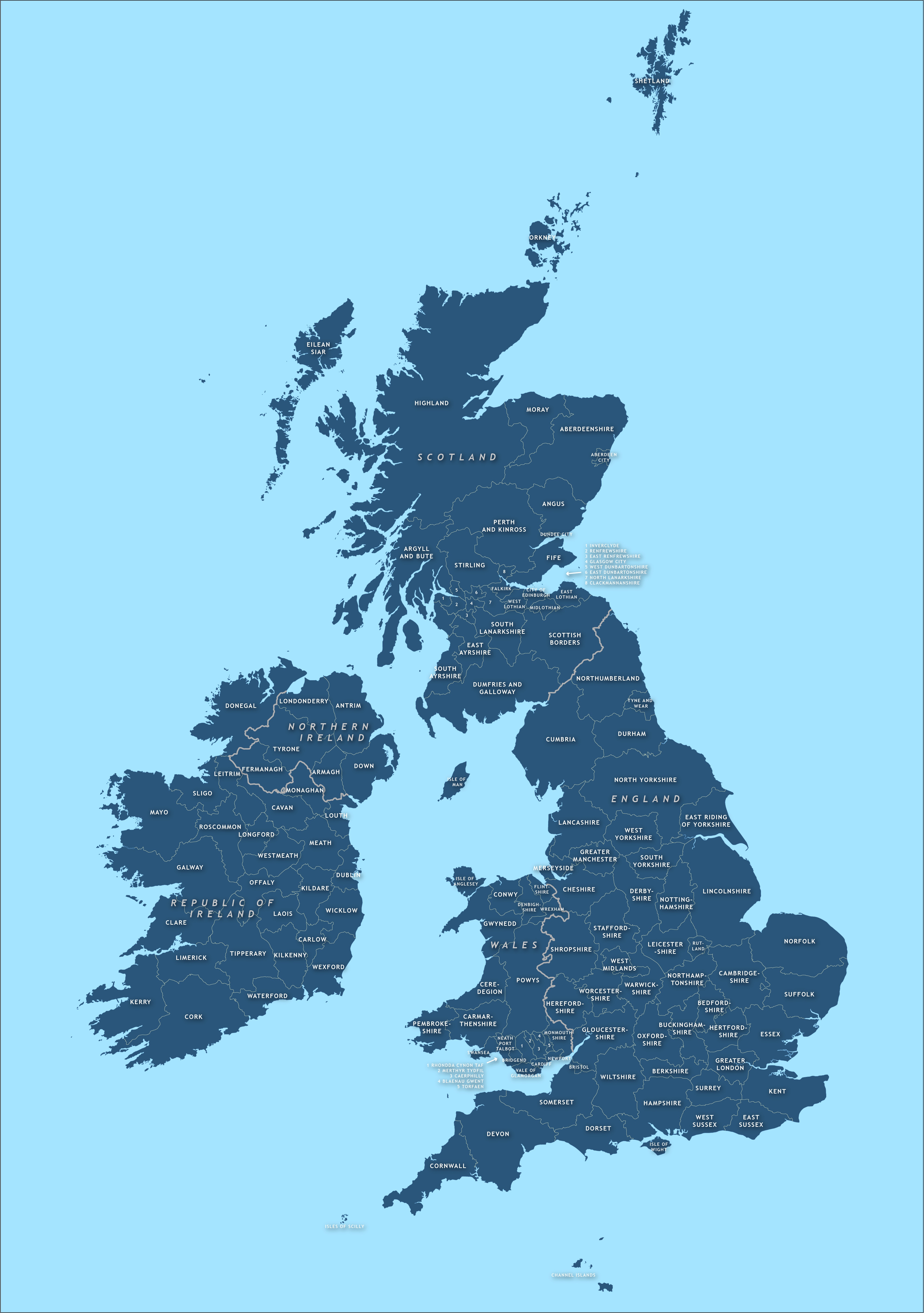 County Map Of Britain And Ireland - Royalty Free Vector Map - Maproom - Free Printable Map Of Uk And Ireland