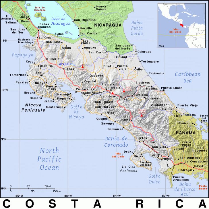 Free Printable Map Of Costa Rica