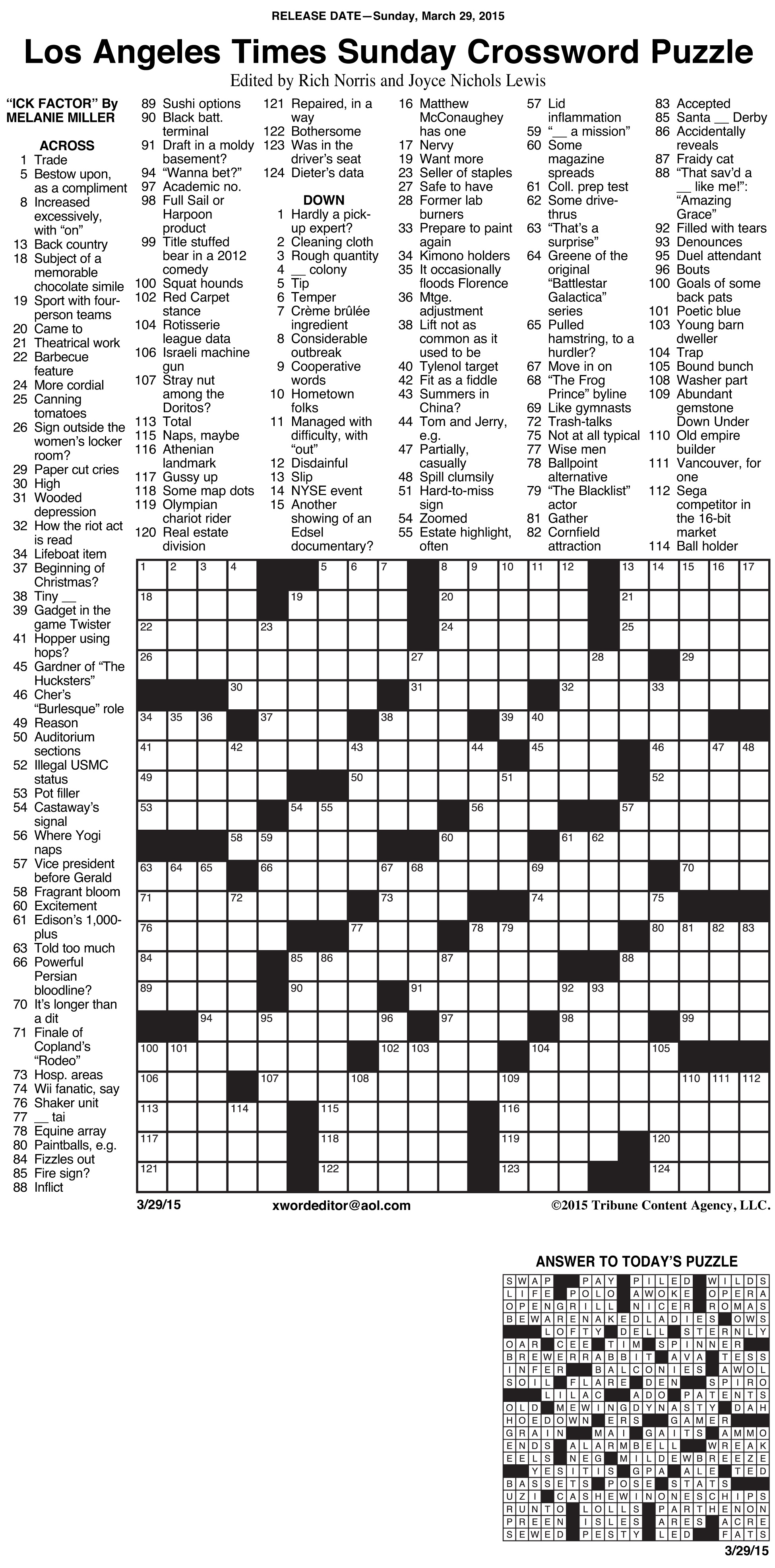 Crosswords Archives | Tribune Content Agency - Free La Times Crossword Printable