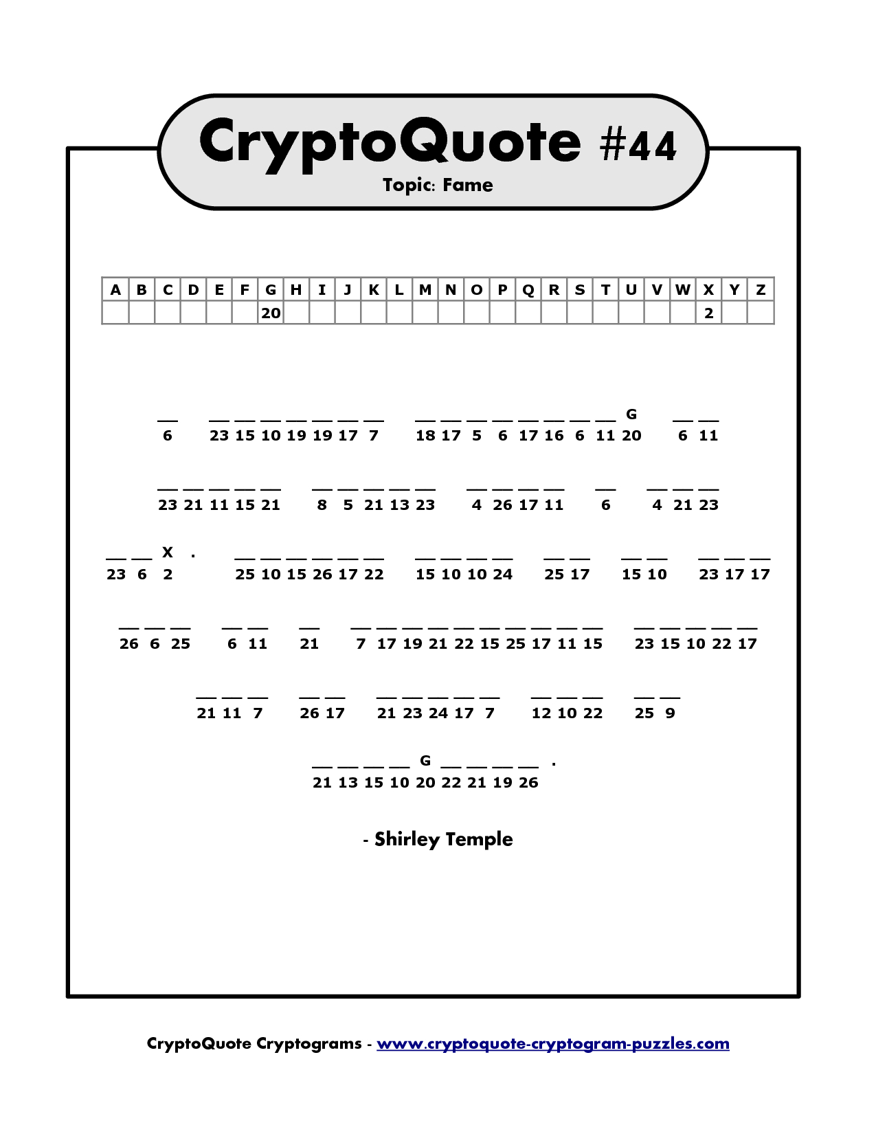 Cryptogram Puzzles To Print | Shirley Temple Cryptoquote - Printable - Free Printable Cryptograms With Answers