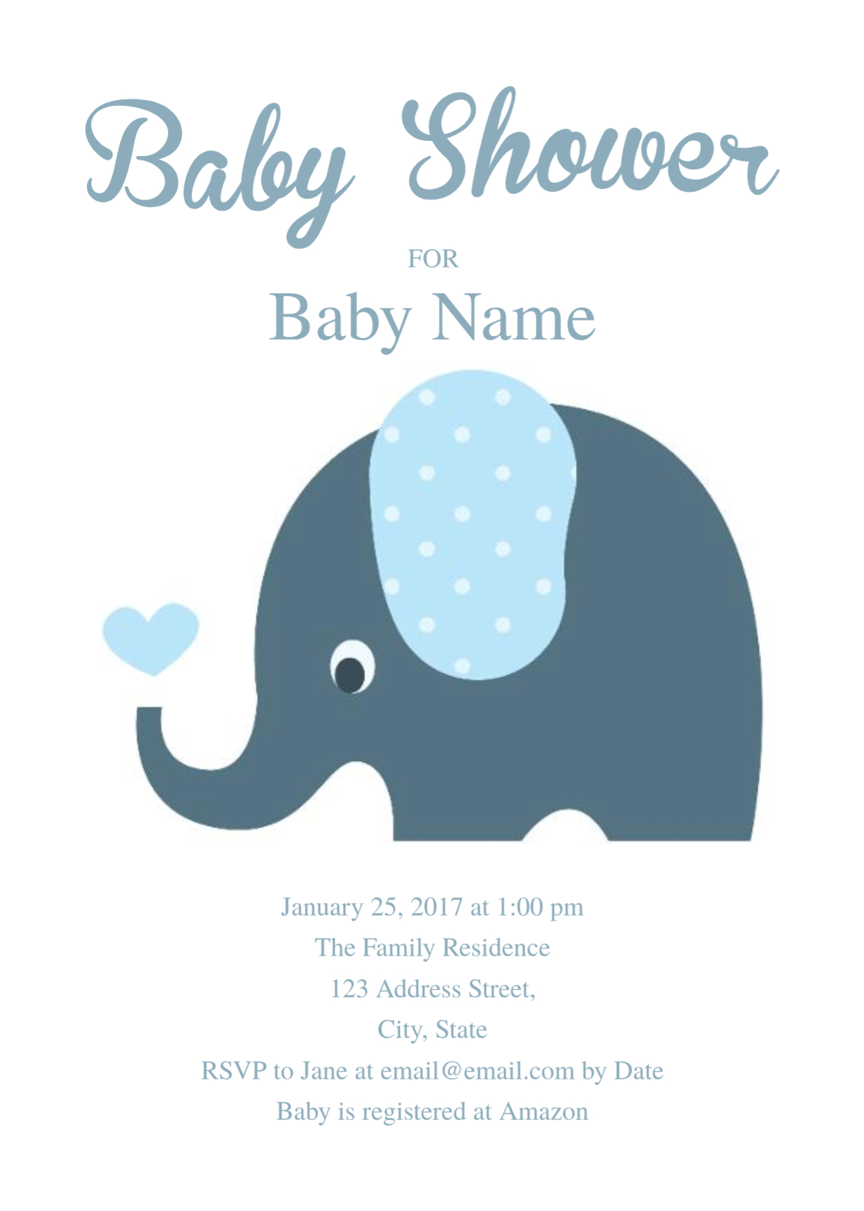 Cute Elephant Baby Shower Invitation Template | Free Invitation - Free Printable Baby Shower Invitations Templates For Boys
