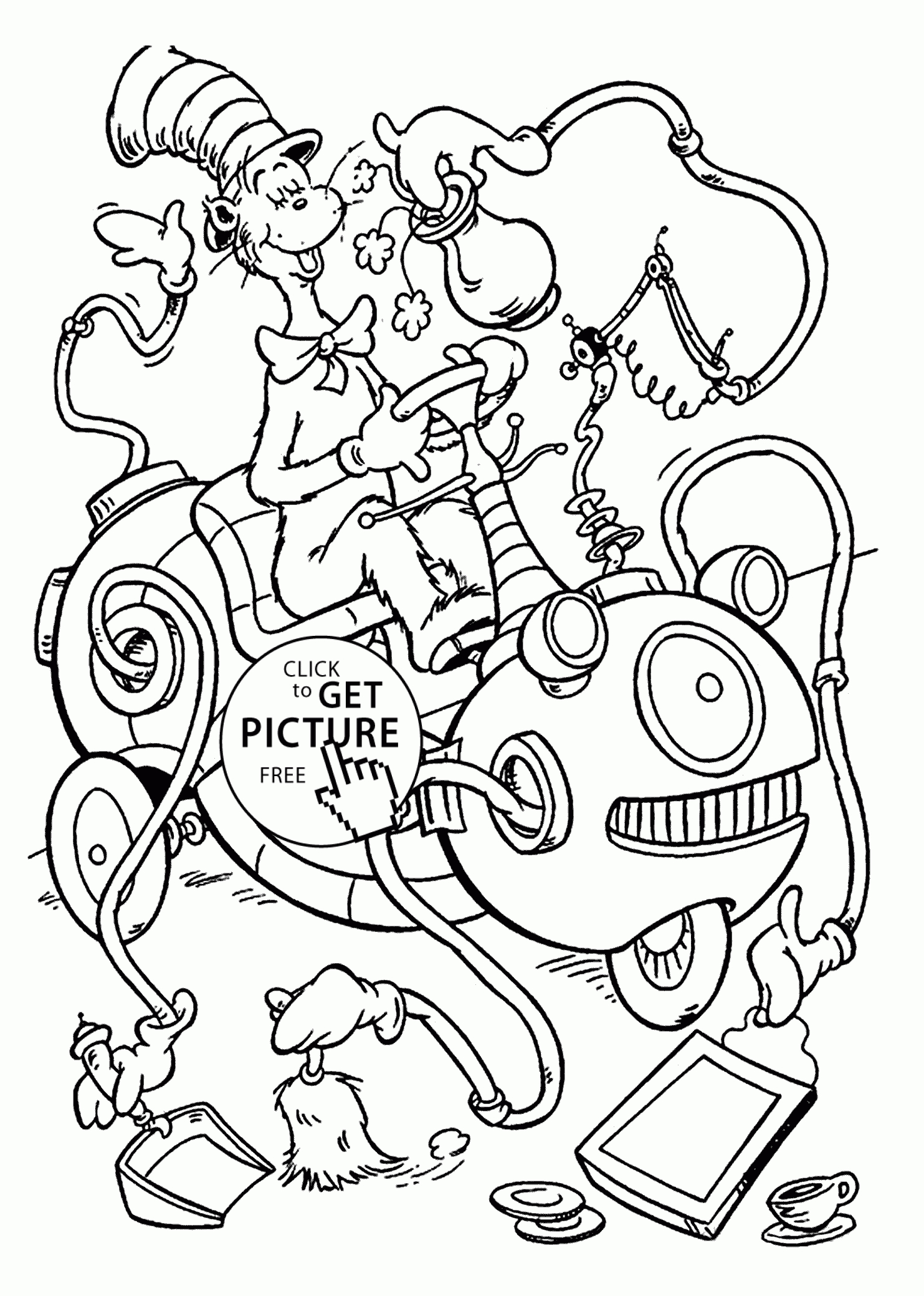 Сat In The Hat And Maсhine Coloring Pages For Kids, Printable Free - Free Printable Dr Seuss Coloring Pages
