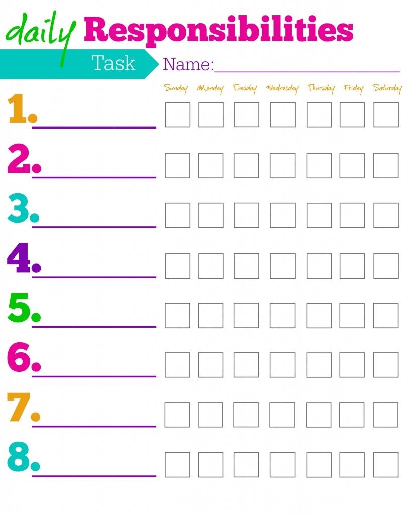Daily Responsibilities Chart For Kids! Free Printable To Help - Free Printable Chore Charts For Kids