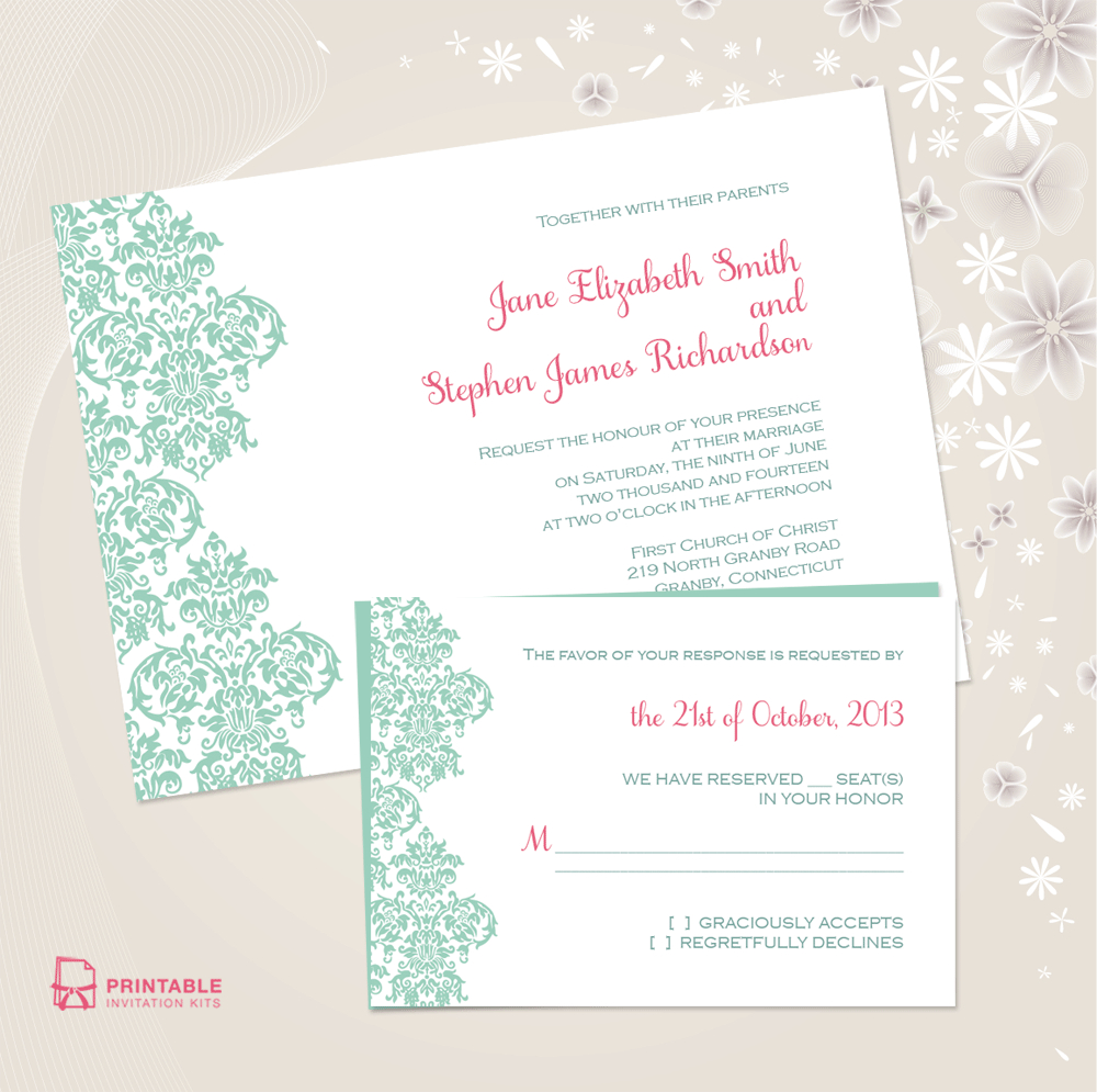 Damask Border Invitation And Rsvp Set ← Wedding Invitation - Free Printable Rsvp