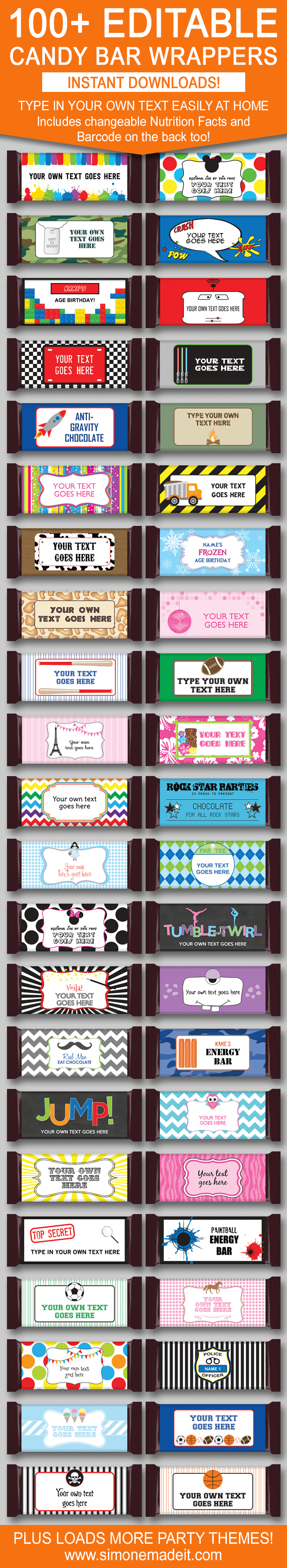 Diy Candy Bar Wrapper Templates | Party Favors | Chocolate Bar Labels - Free Printable Birthday Candy Bar Wrappers