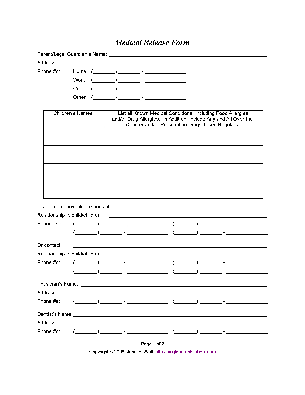 Do You Have A Medical Release Form For Your Kids? | Travel | Consent - Free Printable Caregiver Forms