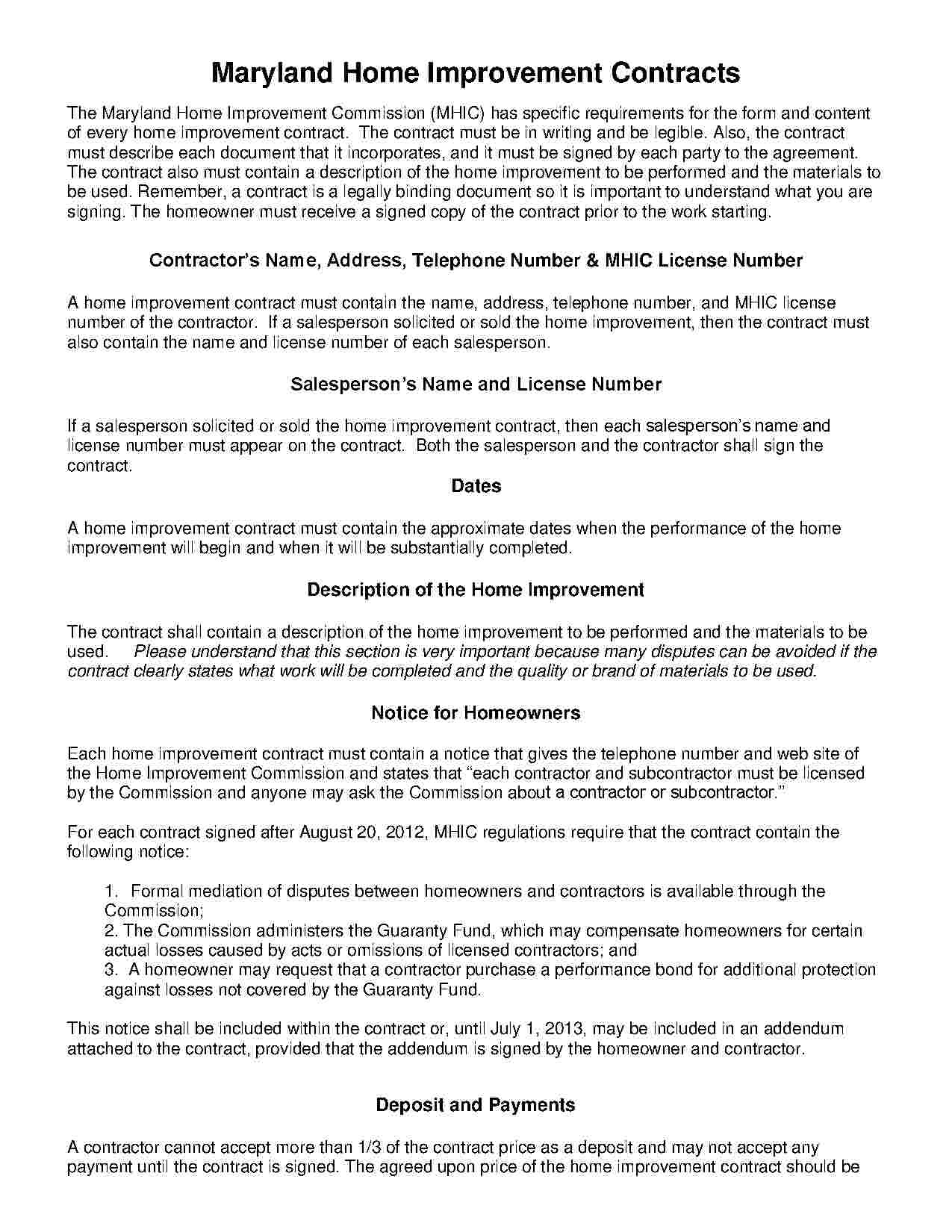 Download Home Improvement Contract Style 18 Template For Free At - Free Printable Home Improvement Contracts