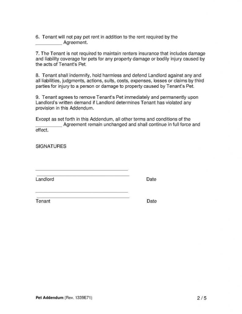 Download Pet Addendum To A Lease Agreement Style 2 ...