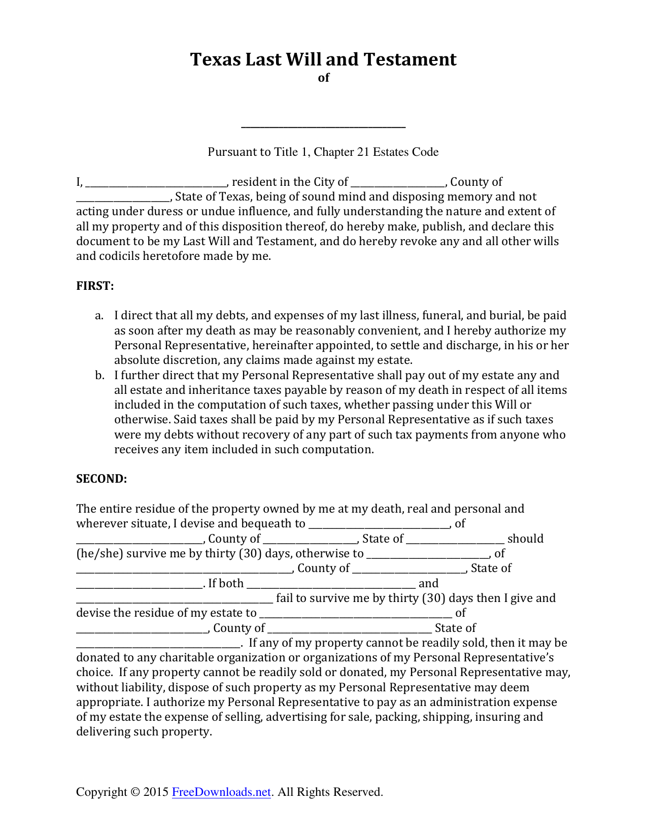 Download Texas Last Will And Testament Form | Pdf | Rtf ...