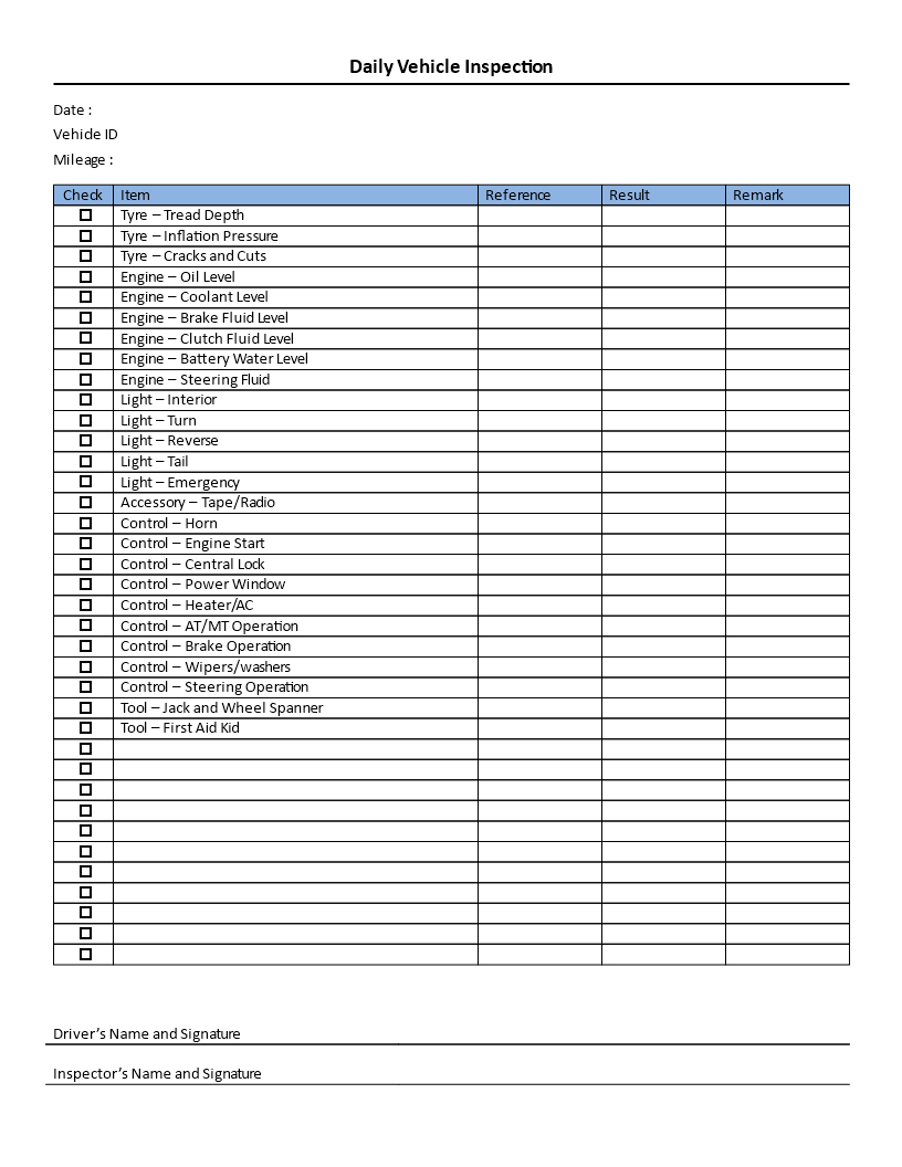 Download This Daily Vehicle Inspection Checklist Template To Keep - Free Printable Vehicle Inspection Form