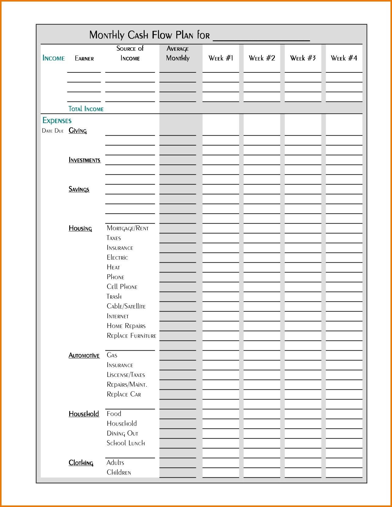 monthly expenses form reimbursement