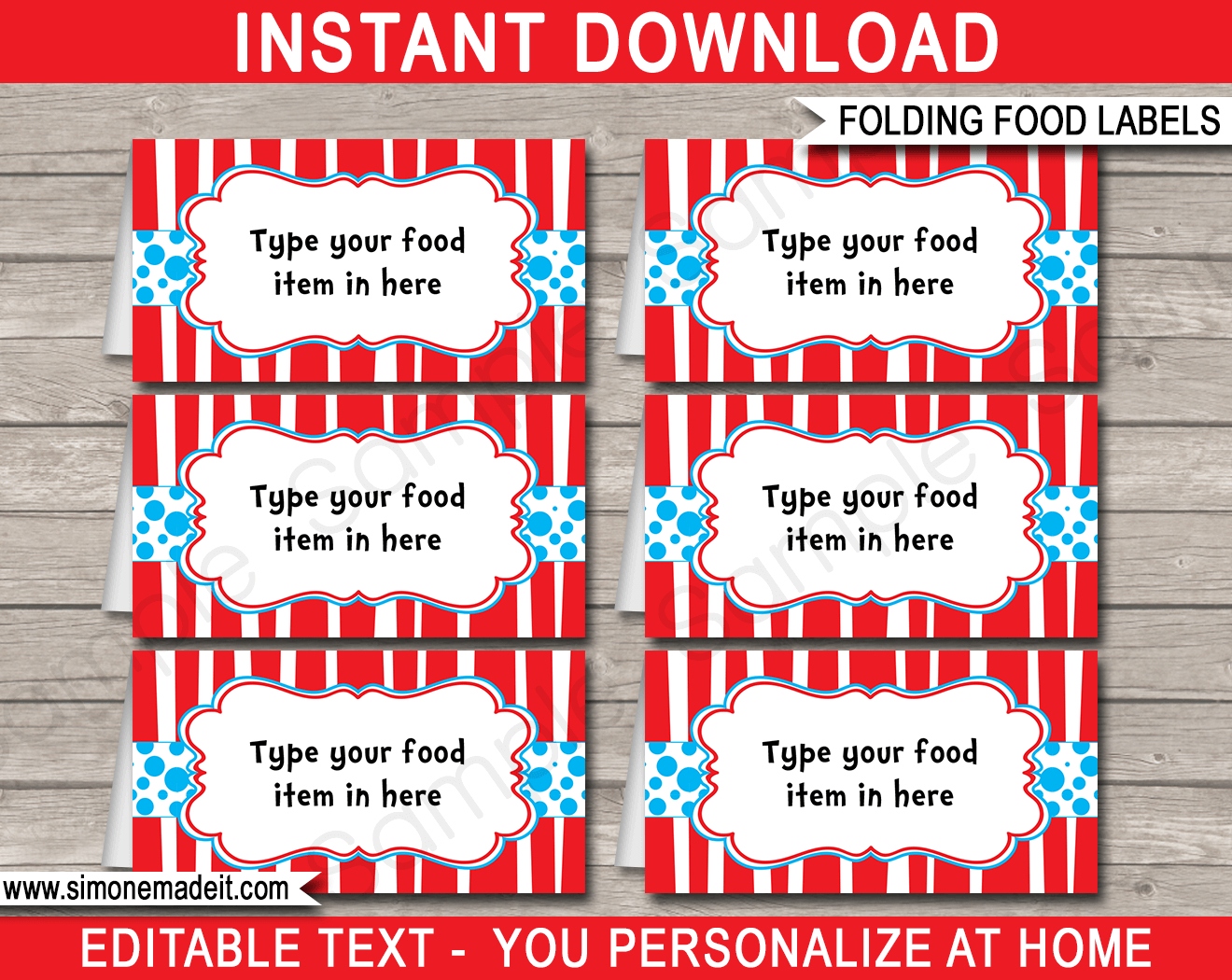 Dr Seuss Party Food Labels | Place Cards | Dr Seuss Theme Party - Dr Seuss Free Printable Templates