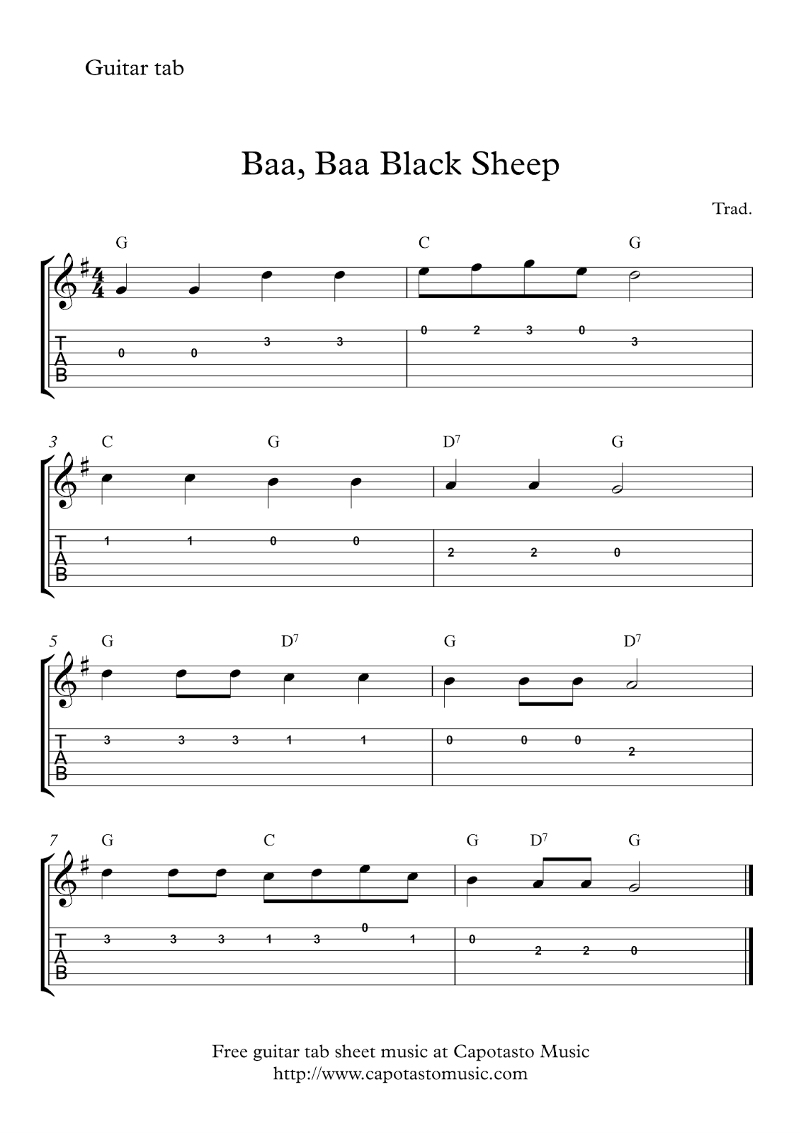 guitar beginner sheet music