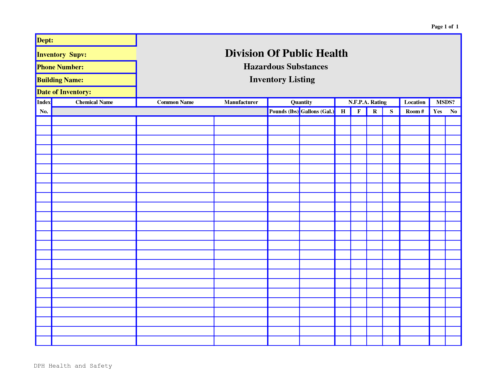 Editable Chemical Inventory List Template Sample : V-M-D - Free Printable Inventory Sheets
