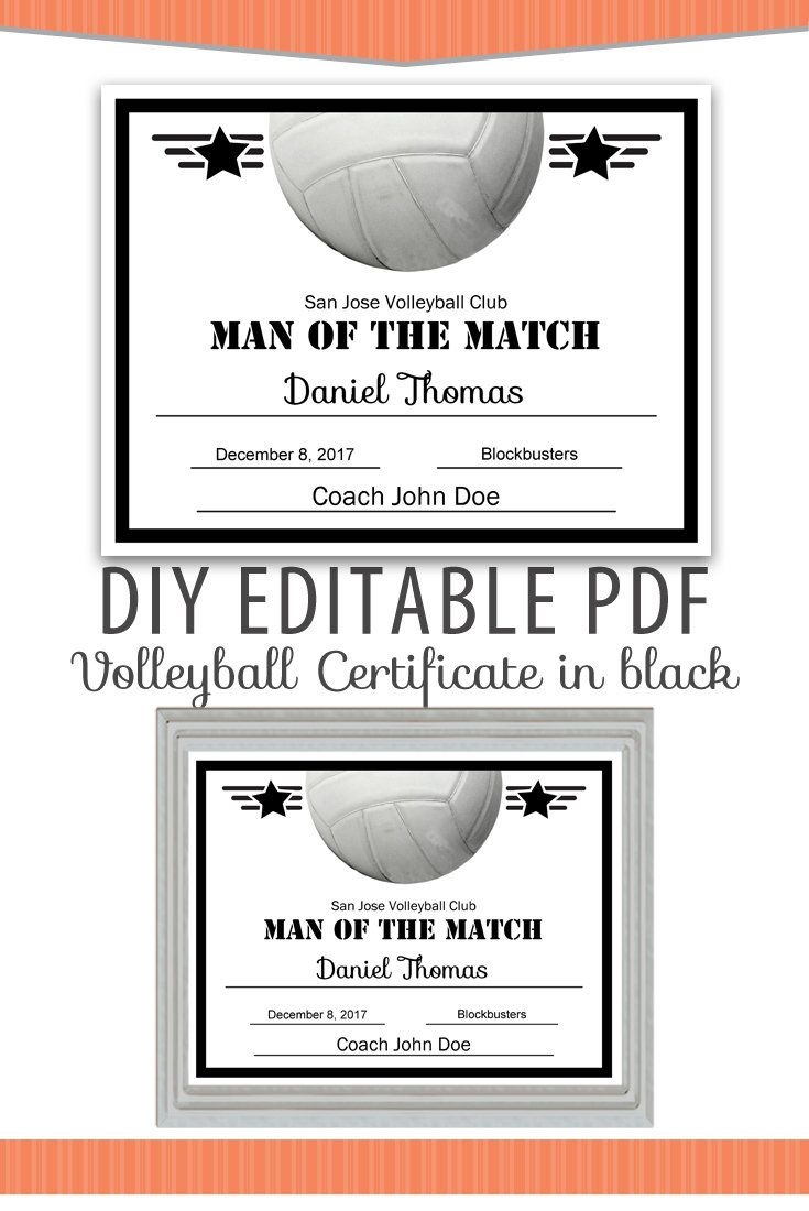 Editable Pdf Sports Team Volleyball Certificate Diy Award Template - Free Printable Wrestling Certificates