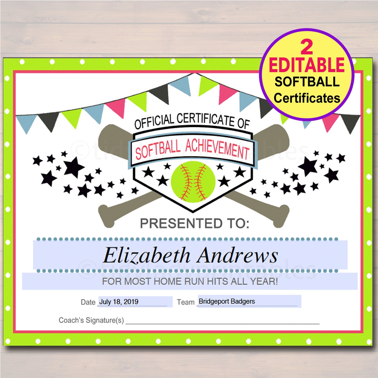 Editable Softball Certificates Instant Download Softball | Etsy - Free Printable Softball Award Certificates