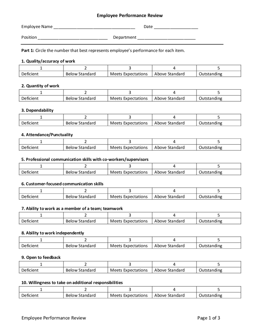 Free Employee Self Evaluation Forms Printable Free Printable