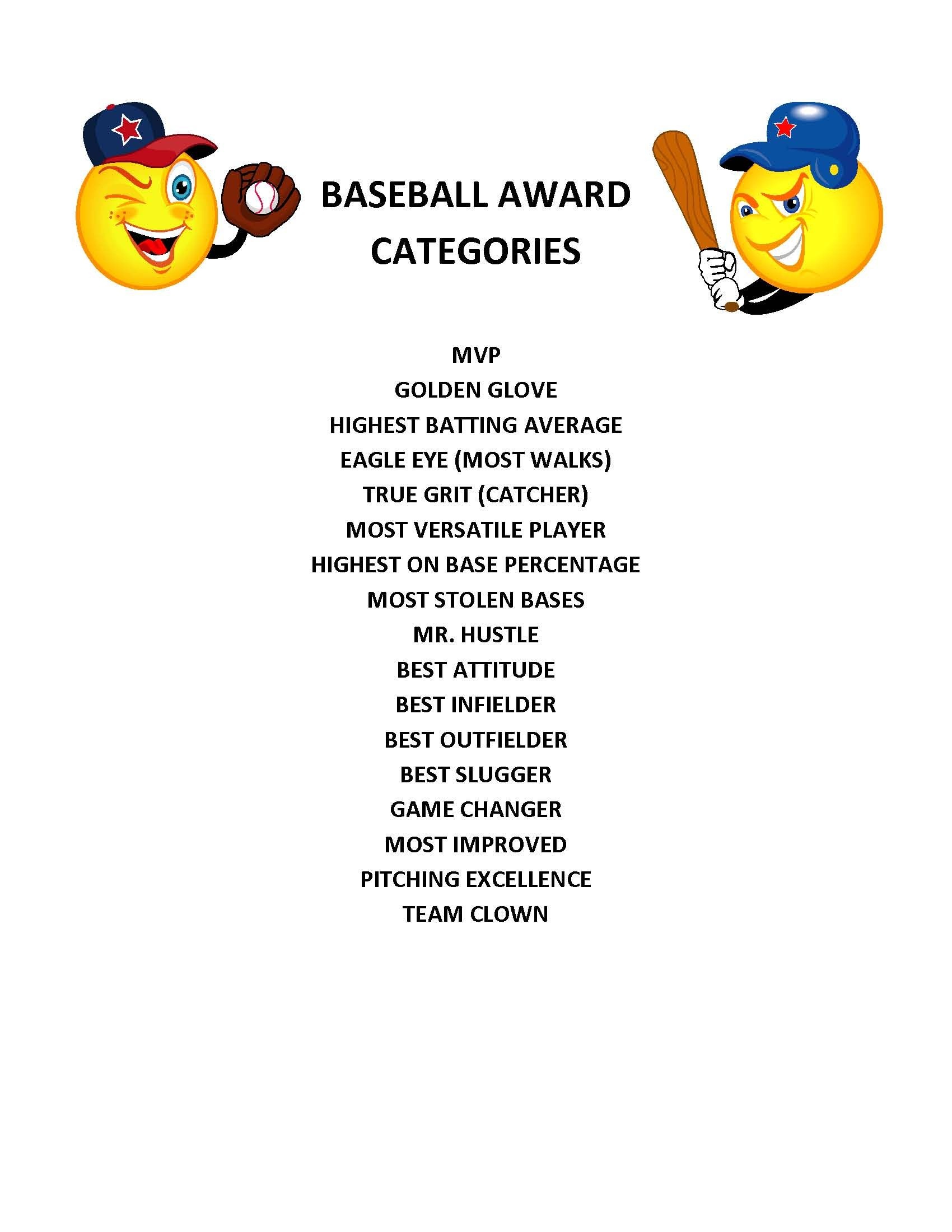 End Of Season Baseball Award Categories | Kid&amp;#039;s Baseball Party - Free Printable Softball Award Certificates