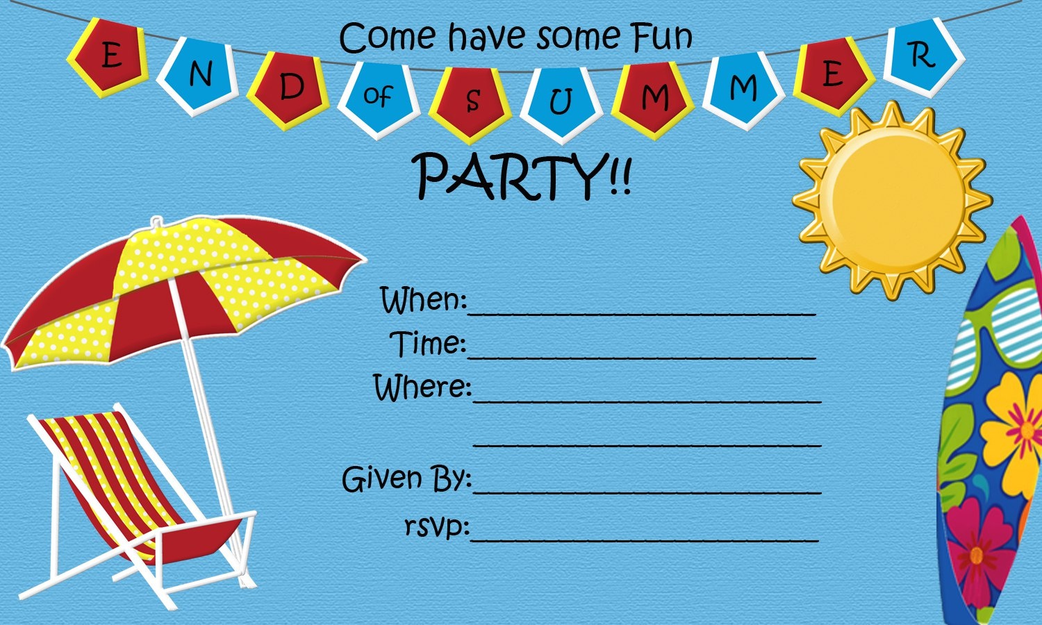 End Of Summer Party {Free Printable} | Five Little Chefs - Free Printable Event Invitations