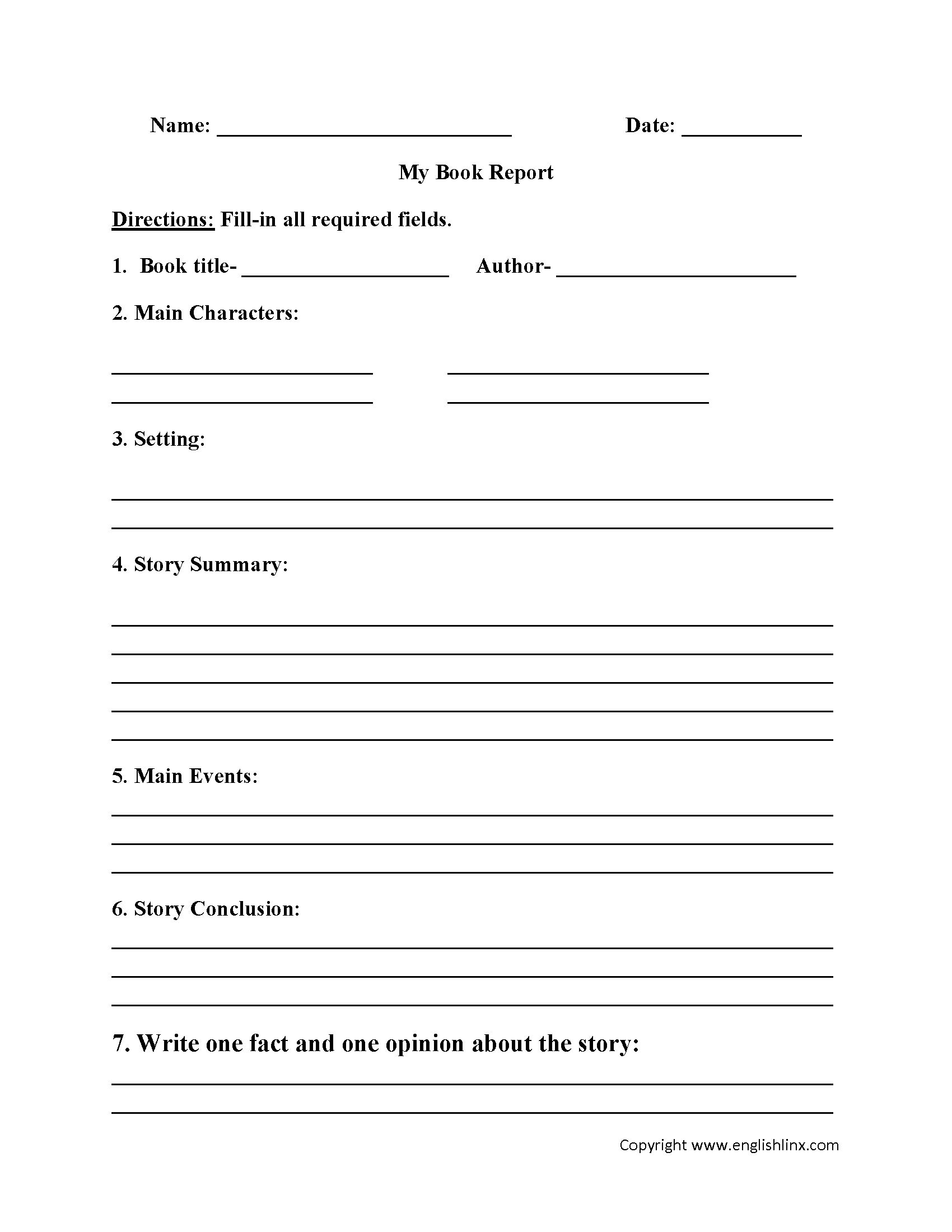 Englishlinx | Book Report Worksheets - Book Report Template Free Printable