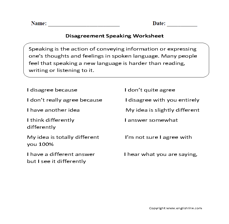 Englishlinx | Speaking Worksheets - Free Printable English Conversation Worksheets