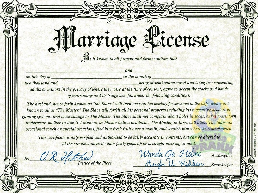 Fake Marriage Certificate | Marriage License | Marriage License - Fake Marriage Certificate Printable Free