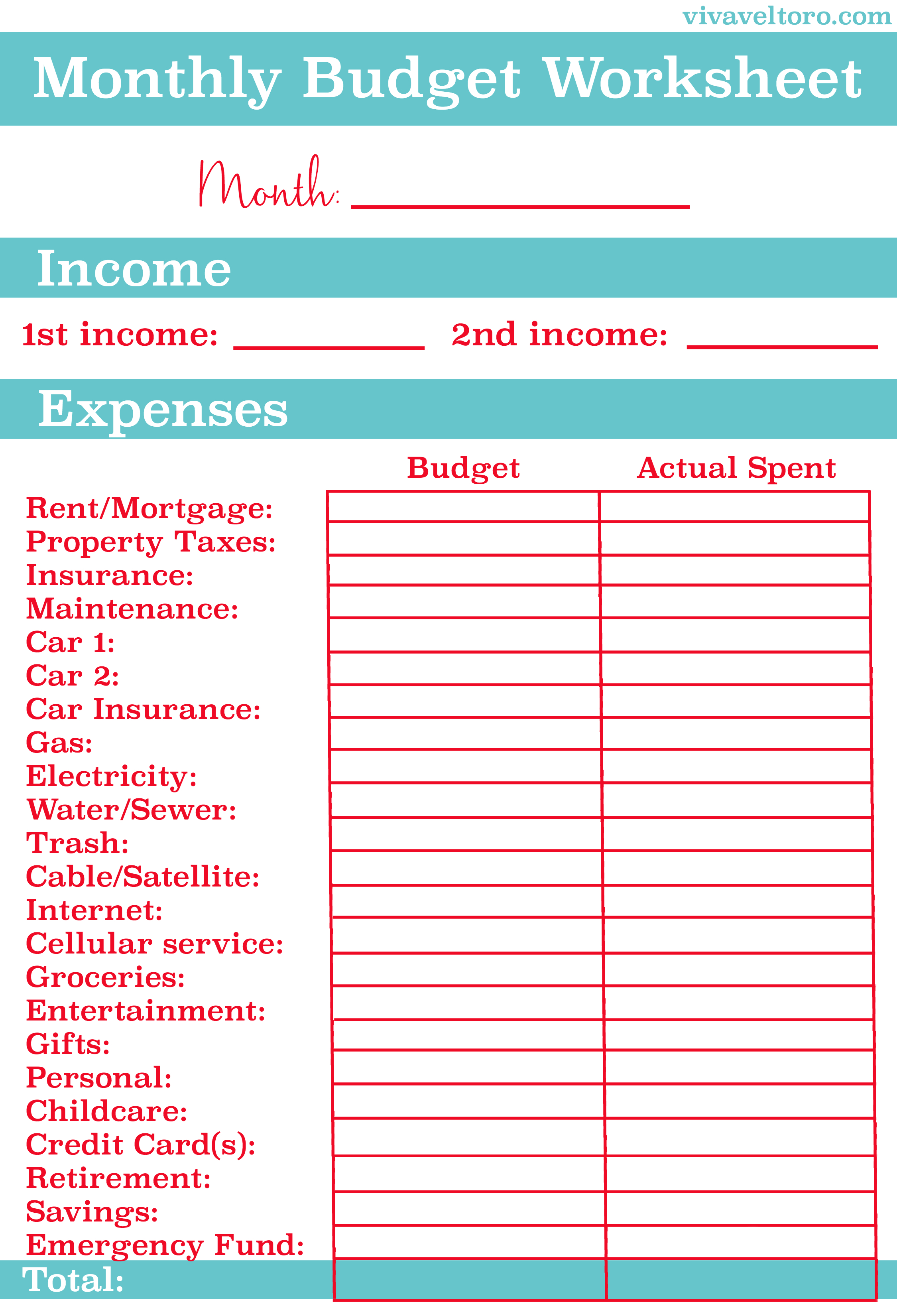 Family Budget Template Monthly Spreadsheet Worksheet Free Printable - Free Printable Budget Sheets