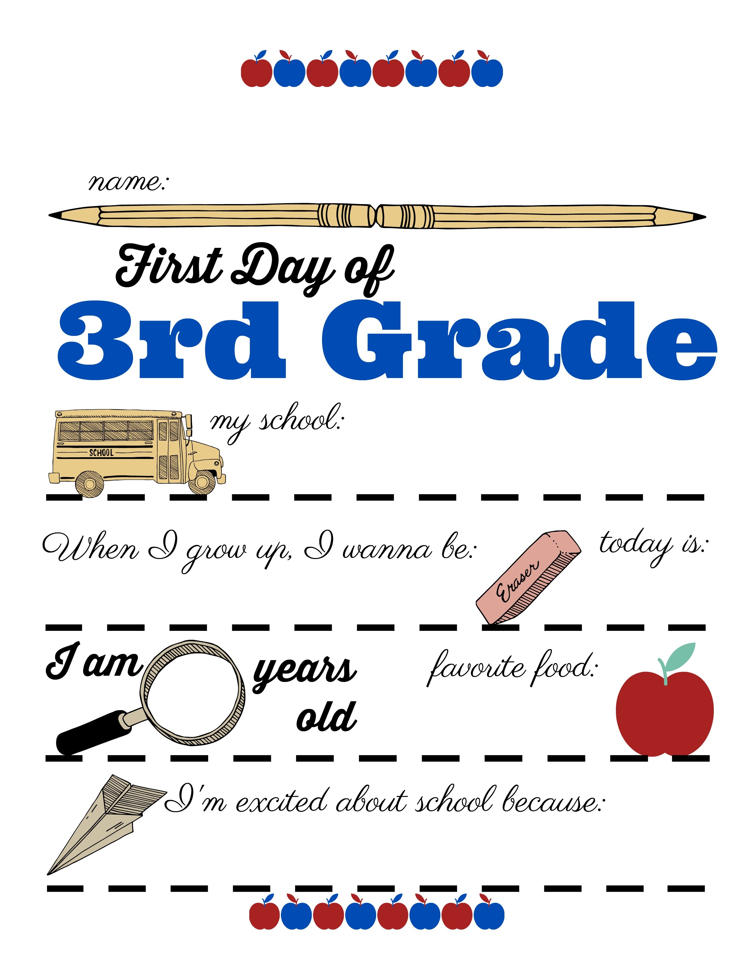 First Day Of School Sign Free Printable 3Rd Grade - Any Tots - First Day Of 3Rd Grade Free Printable