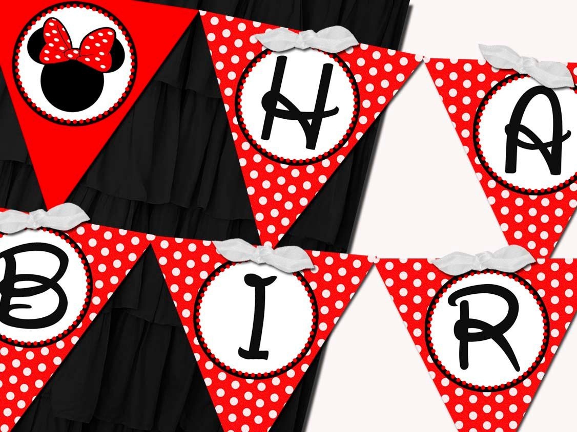 Flag Banner Girl Minnie Mouse Red Birthdaysticktoyourstory - Free Printable Mickey Mouse Birthday Banner