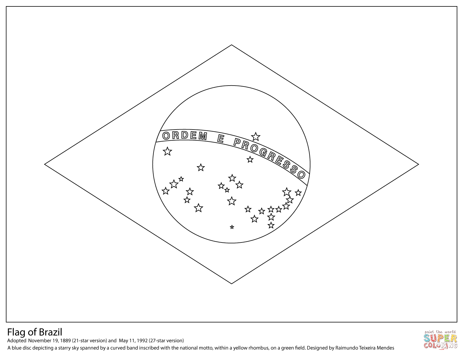 Flag Of Brazil Coloring Page Free Printable Coloring Pages Free Printable Brazil Flag Free