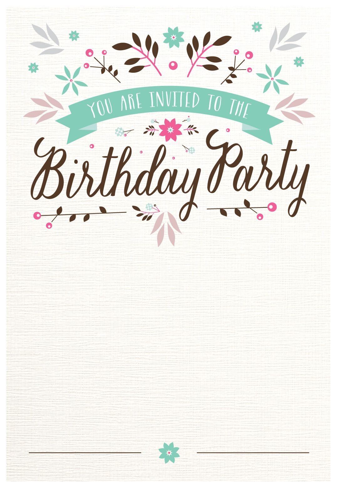 Flat Floral - Free Printable Birthday Invitation Template - Free Printable 18Th Birthday Invitations
