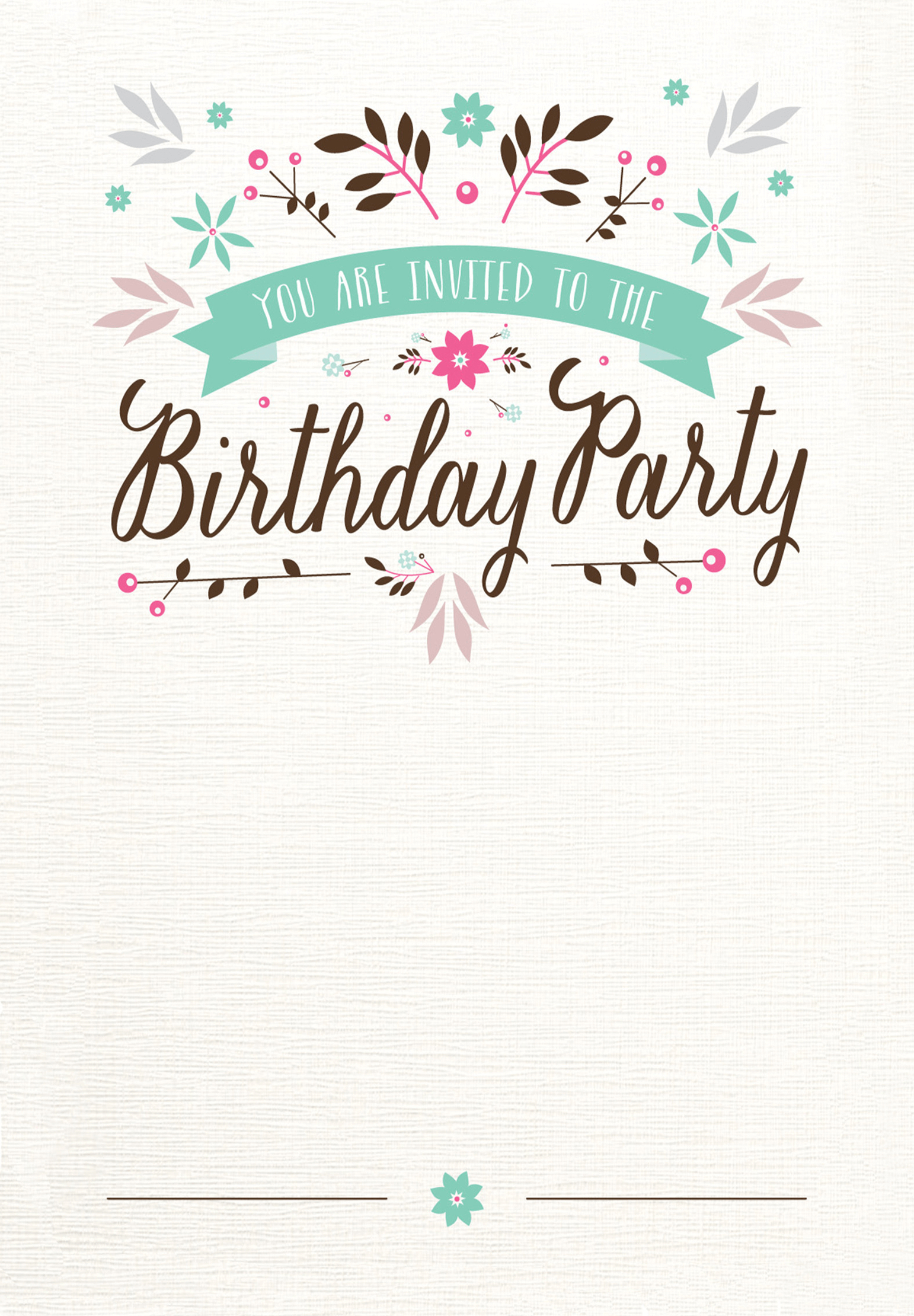 Flat Floral - Free Printable Birthday Invitation Template - Free Printable 18Th Birthday Invitations
