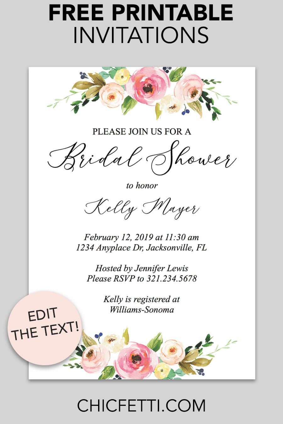 Floral Printable Invitation | Free Printable Invitations | Free - Free Printable Bridal Shower Invitations