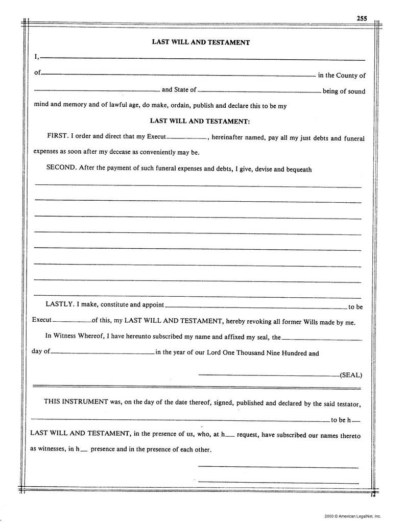 Free Printable Last Will And Testament Blank Forms Florida Free Printable