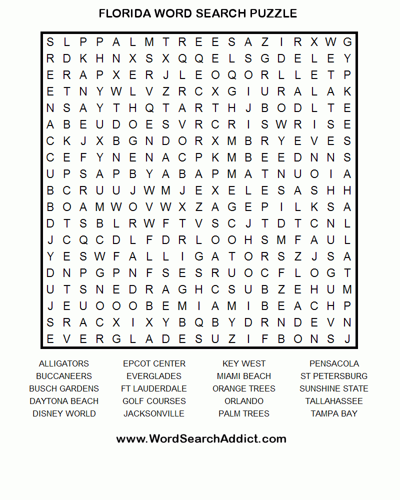 Florida Word Search Puzzle | Coloring &amp;amp; Challenges For Adults | Word - Free Printable Word Search Puzzles For Adults