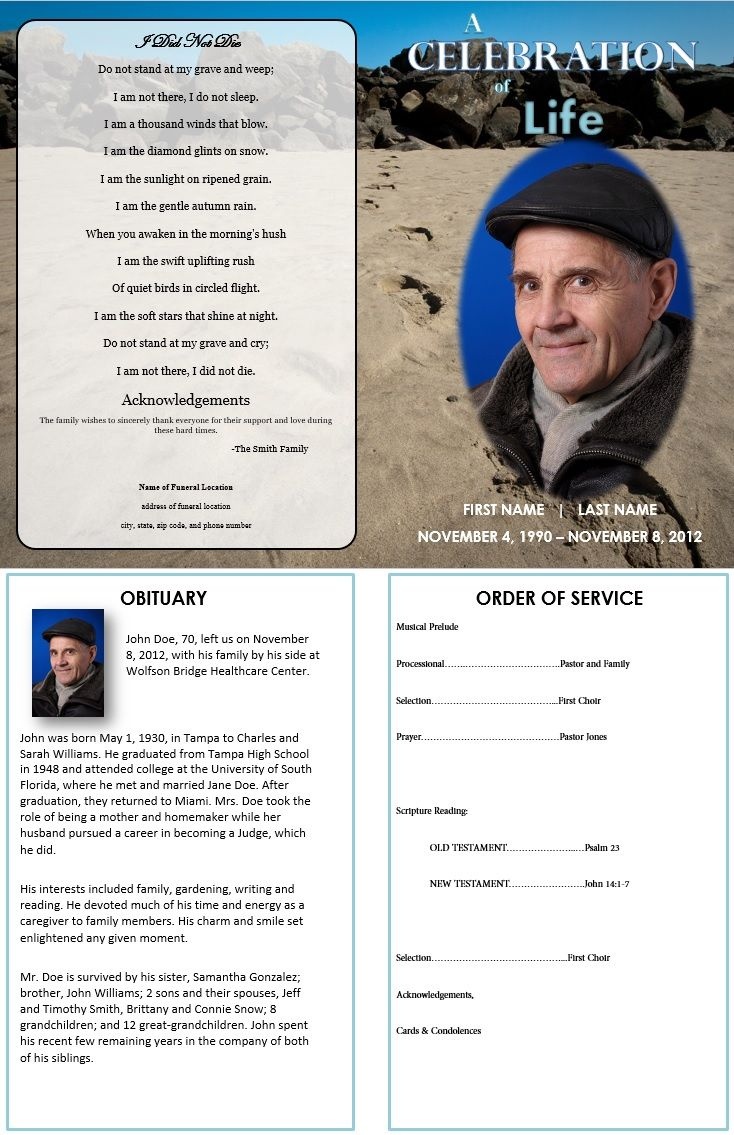 Footprints In Sand | Grief | Funeral Order Of Service, Funeral - Free Printable Funeral Programs