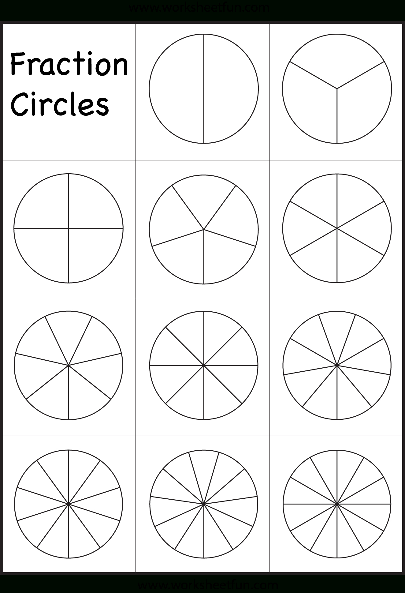 Fraction Papers Circle Fraction Template Pdf Education Free