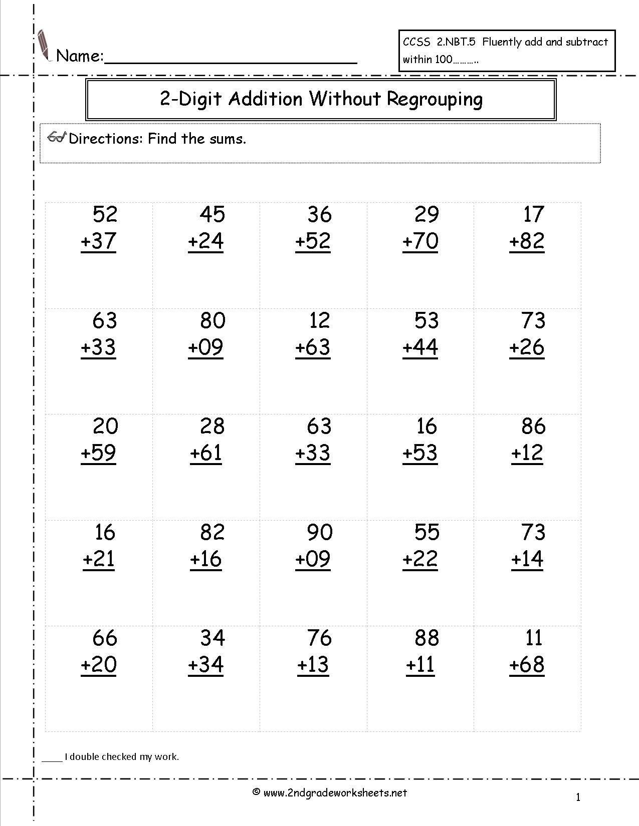 Two Digit Addition Printable Worksheets