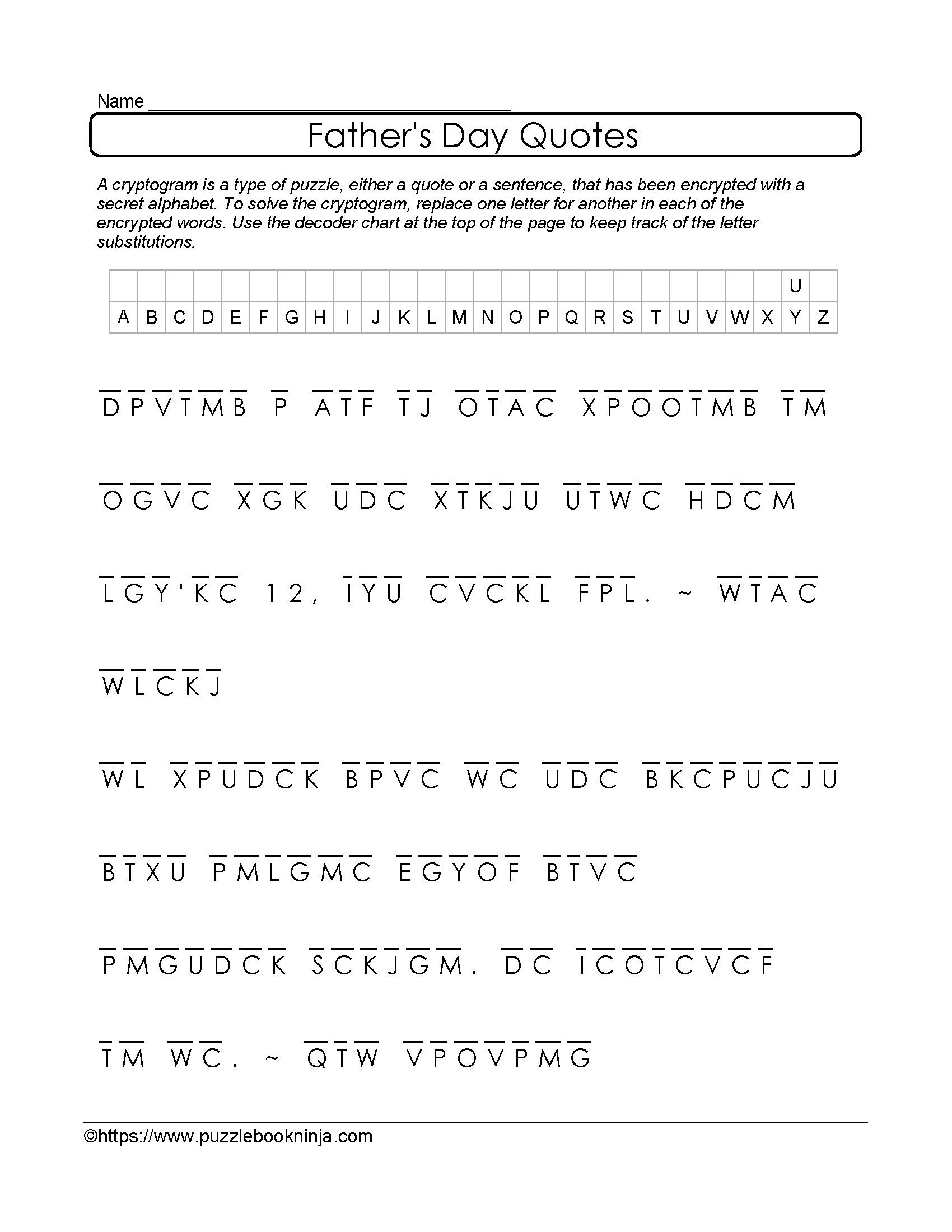 Free And Printable Father&amp;#039;s Day Cryptogram. Quotes About Dad - Free Printable Cryptograms With Answers