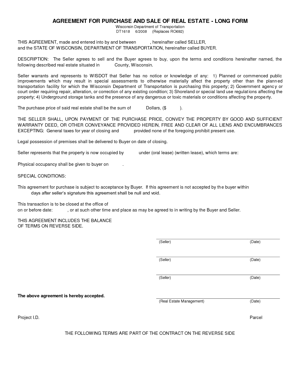 Free Blank Purchase Agreement Form Images - Agreement To Purchase - Free Printable Land Contract Forms