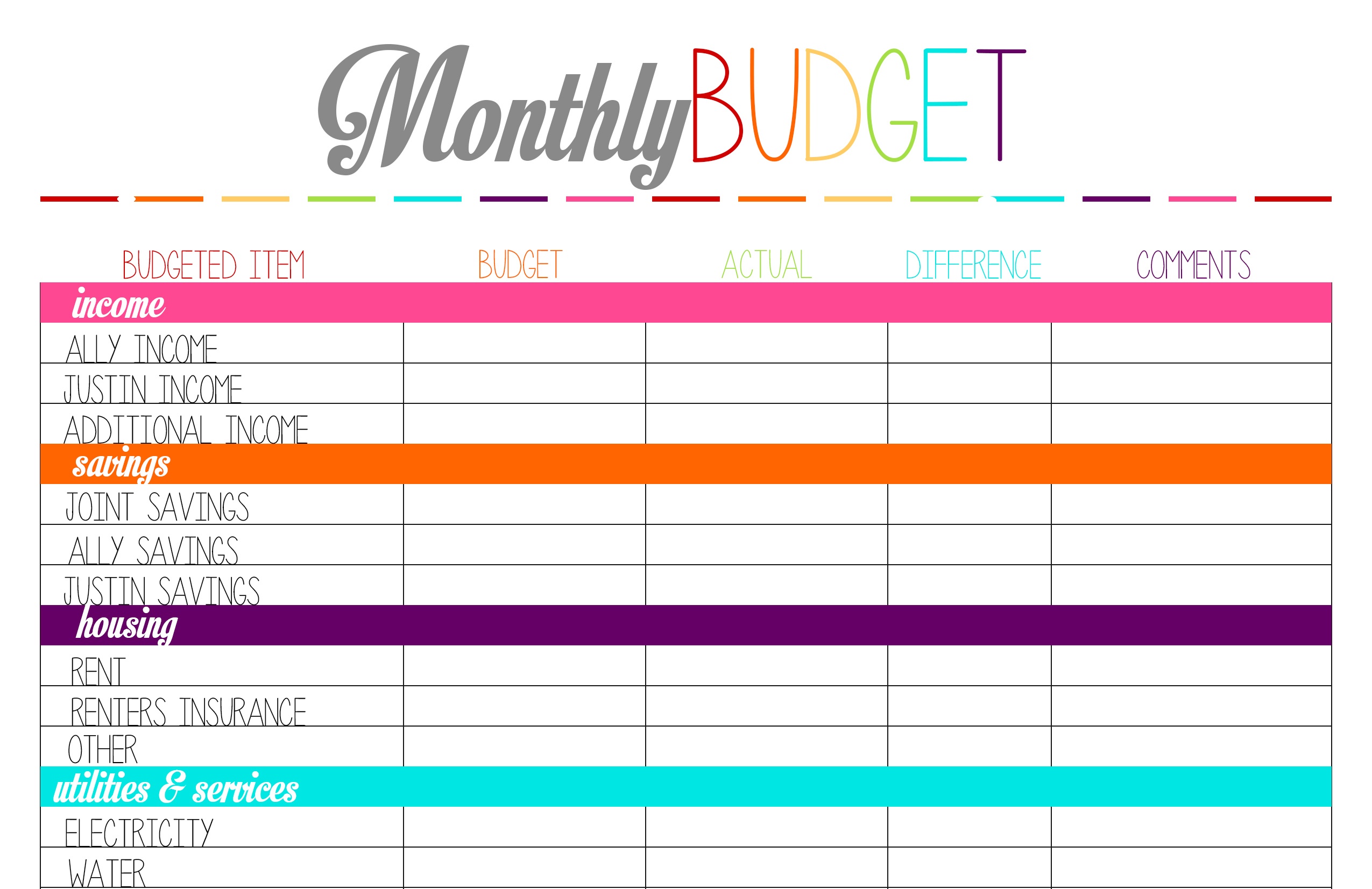 Free Budget Planner Worksheet - Tutlin.psstech.co - Free Printable Budget Template Monthly