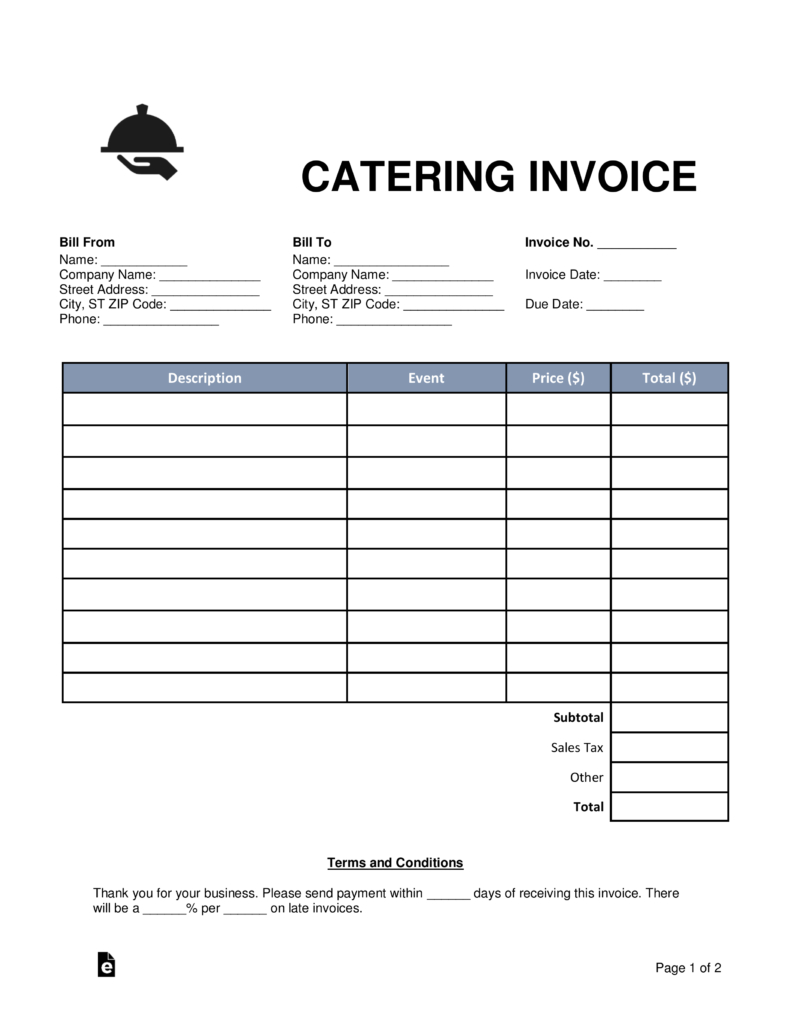 Free Printable Catering Invoice Template Free Printable