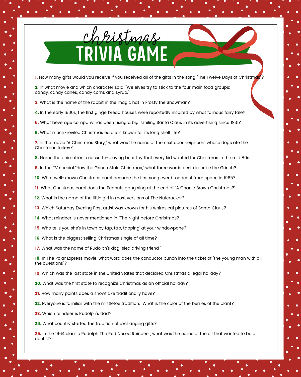Free Christmas Trivia Game | Lil&amp;#039; Luna - Free Printable Christmas Riddle Games