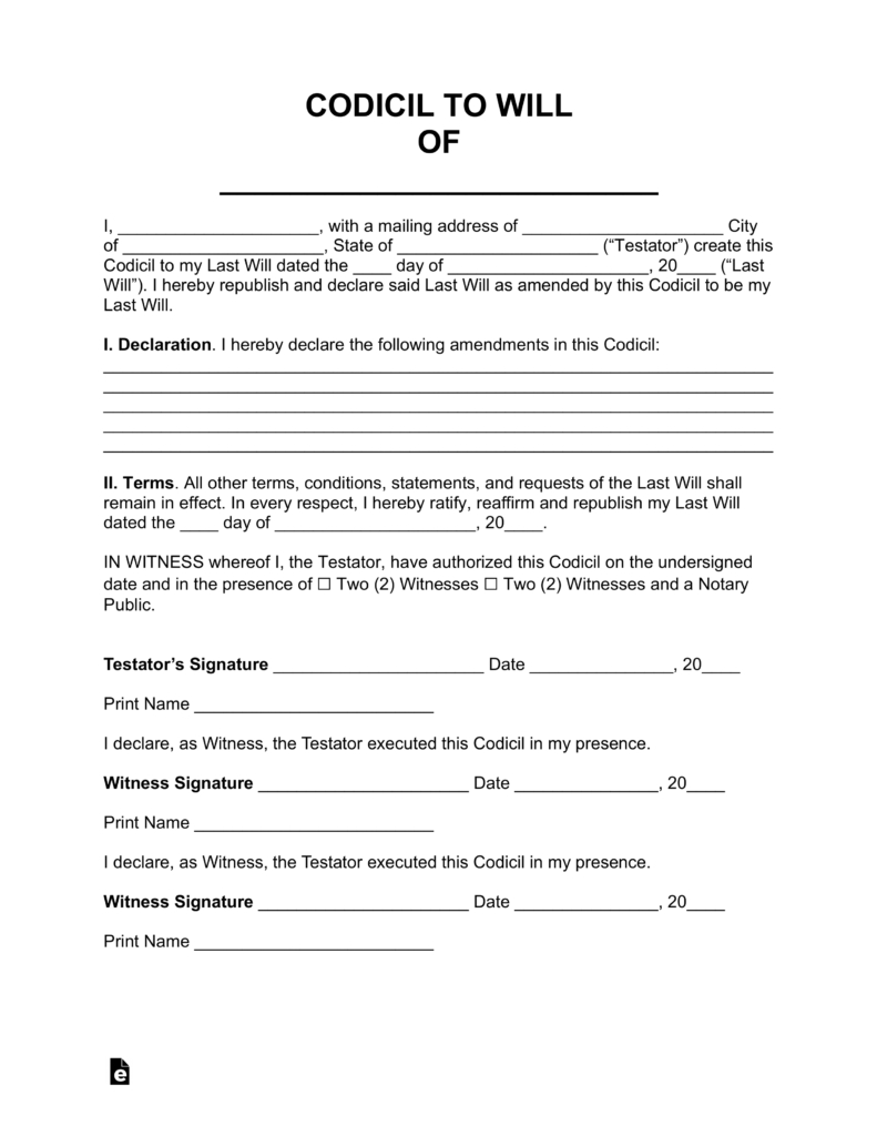 Free Sample Codicil Form Form Resume Examples kbpmln1Lex Free 