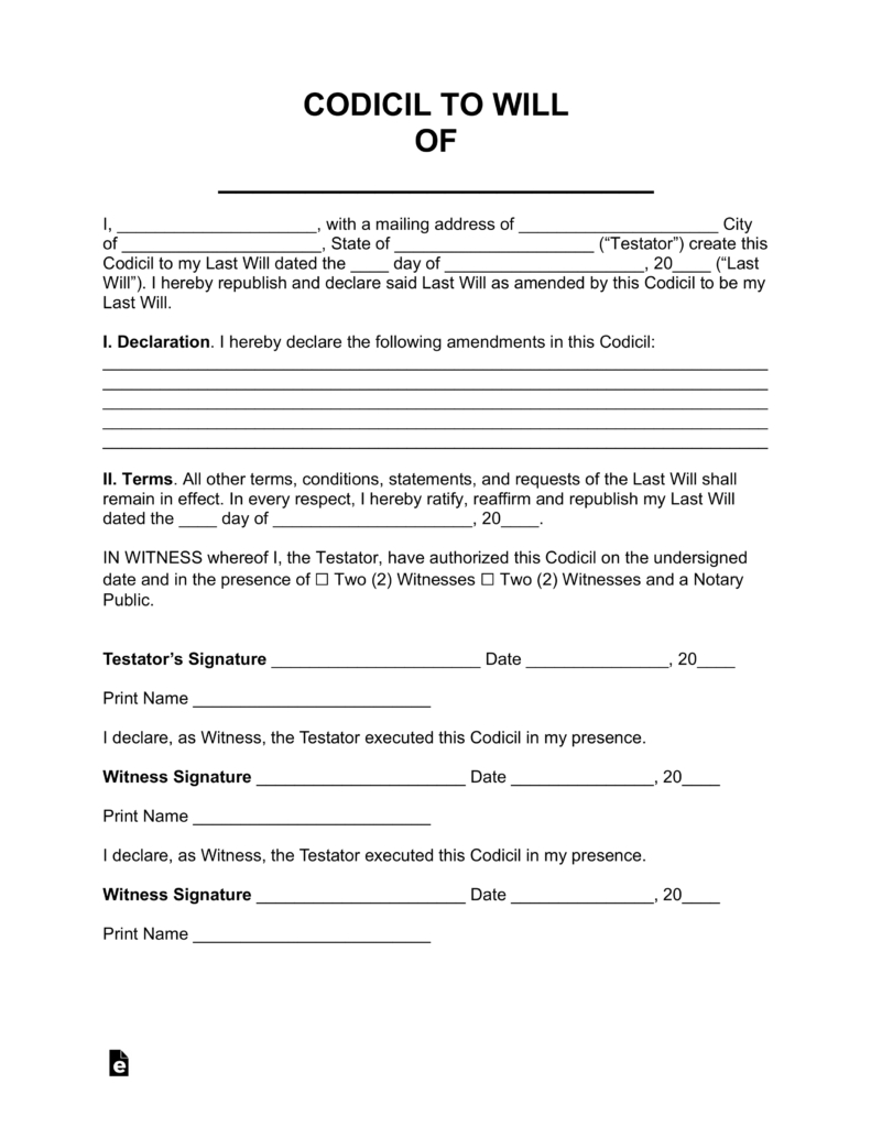 Free Codicil To Will Form - Pdf | Word | Eforms – Free Fillable Forms - Free Printable Wills