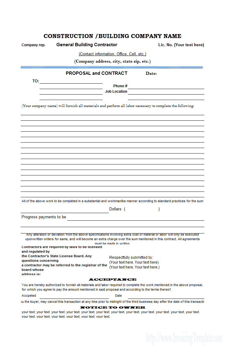 Free Construction Proposal Template - Construction Proposal Template - Free Printable Construction Contracts