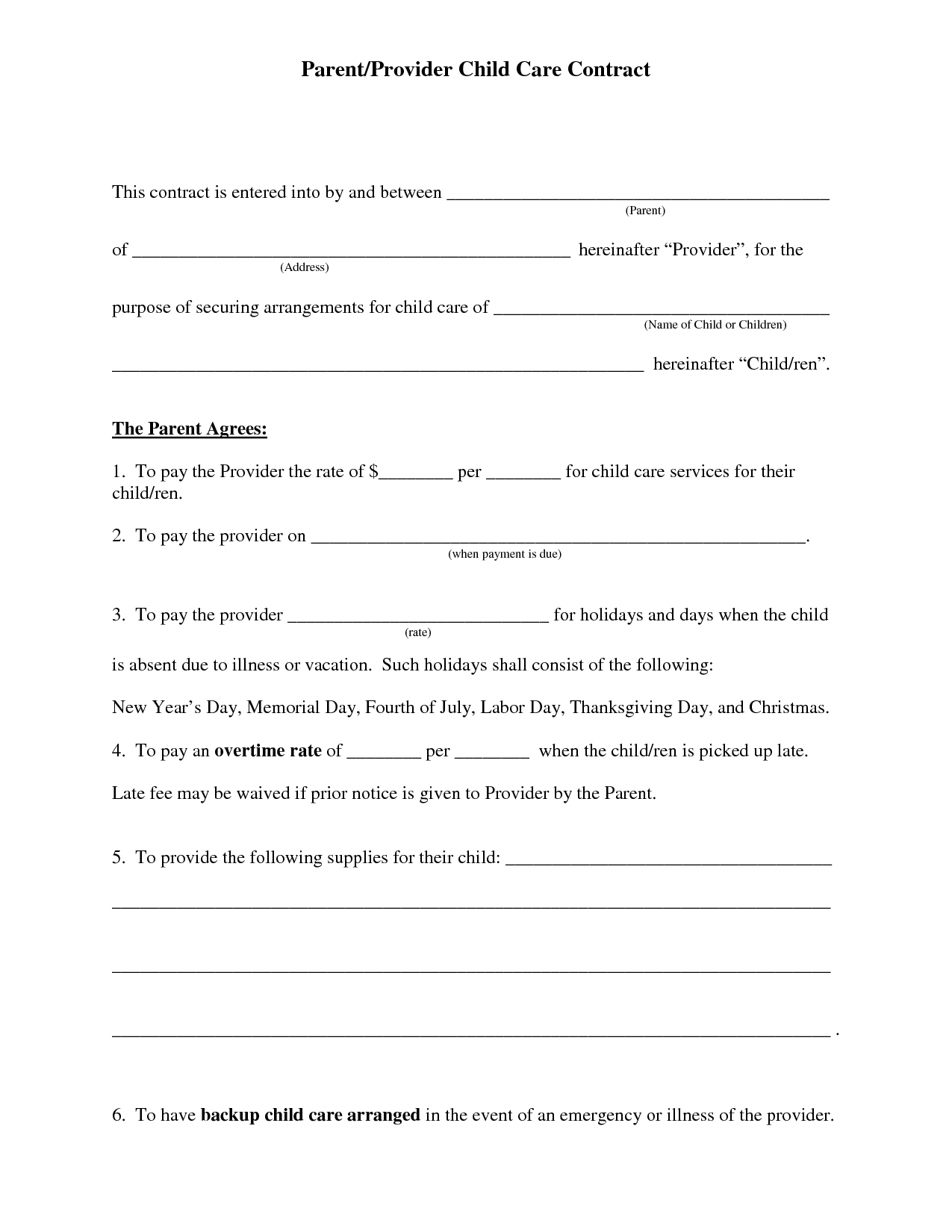 Free Daycare Contract Forms | Daycare Forms | Daycare Contract - Free Printable Daycare Forms